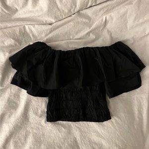 Black off-shoulder short-sleeve blouse